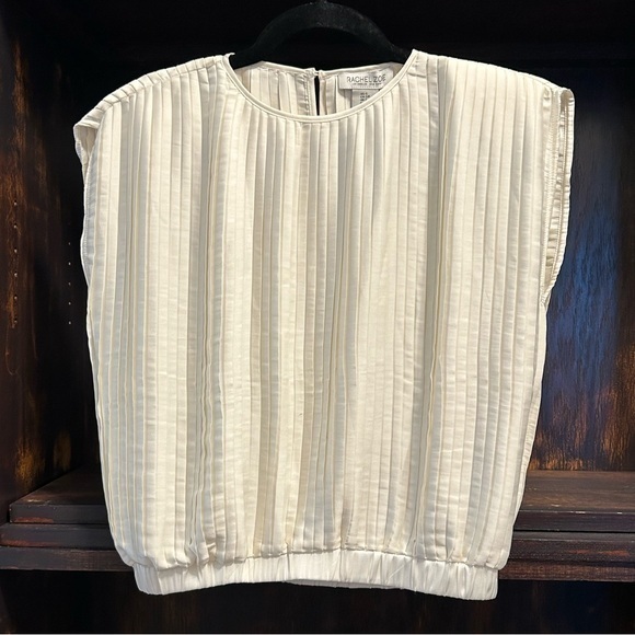 NWT Rachel Zoe White / Ivory Pleated Blouson Top | NEW | Size S | shoulder pads - Picture 1 of 9